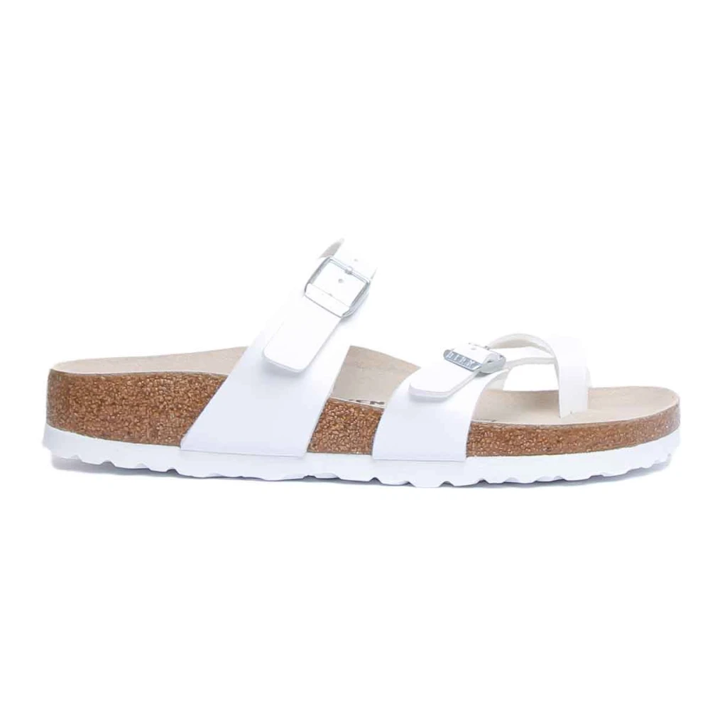 Birkenstock Women's White Sliders,, Minimalist Sandals With Adjustable Straps Size 8 Uk