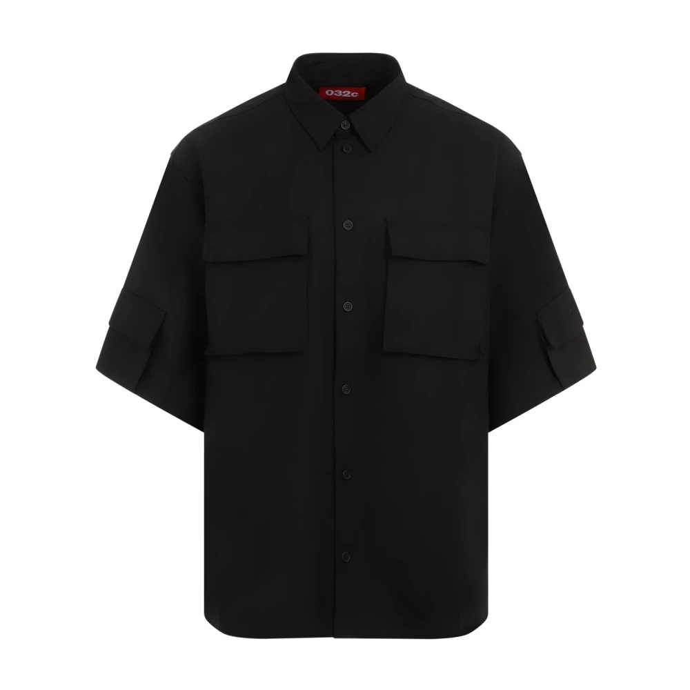 032c Zwarte Wollen Overhemd Met Zak Black Heren