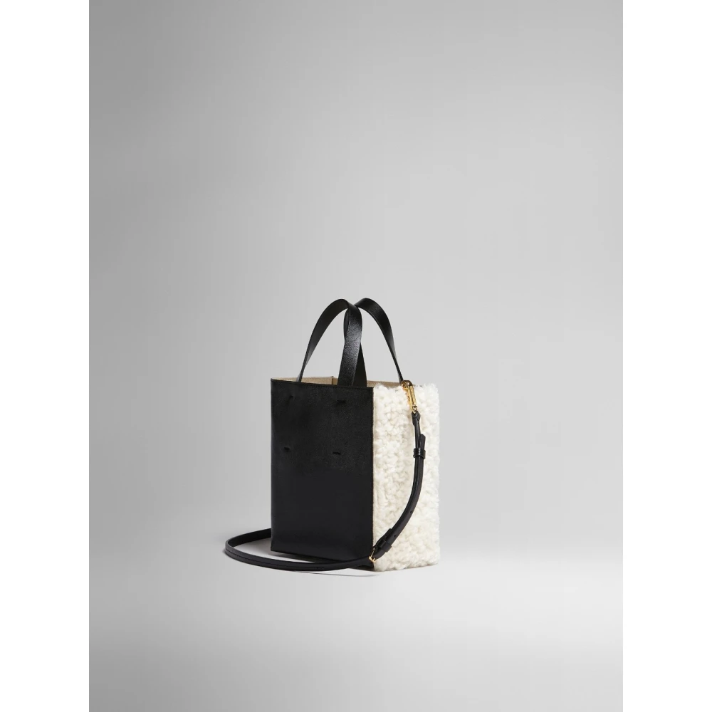 Marni Zachte lamsvacht handtas met logo White Dames