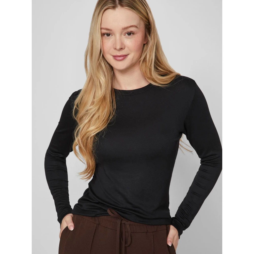 Vila Lange mouw ronde hals dames T-shirt Black Dames