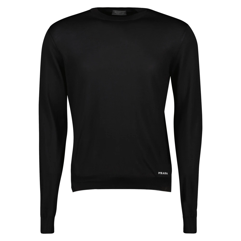 Prada Men's Black Round-Neck Knitwear, S, Silk Jumper
