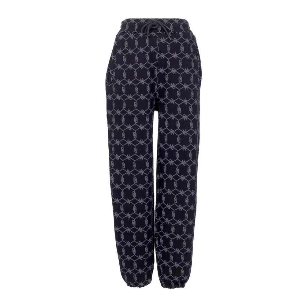 Dolly Noire Men's Black Sweatpants, M, Monogram Joggers Fleece Tracksuit