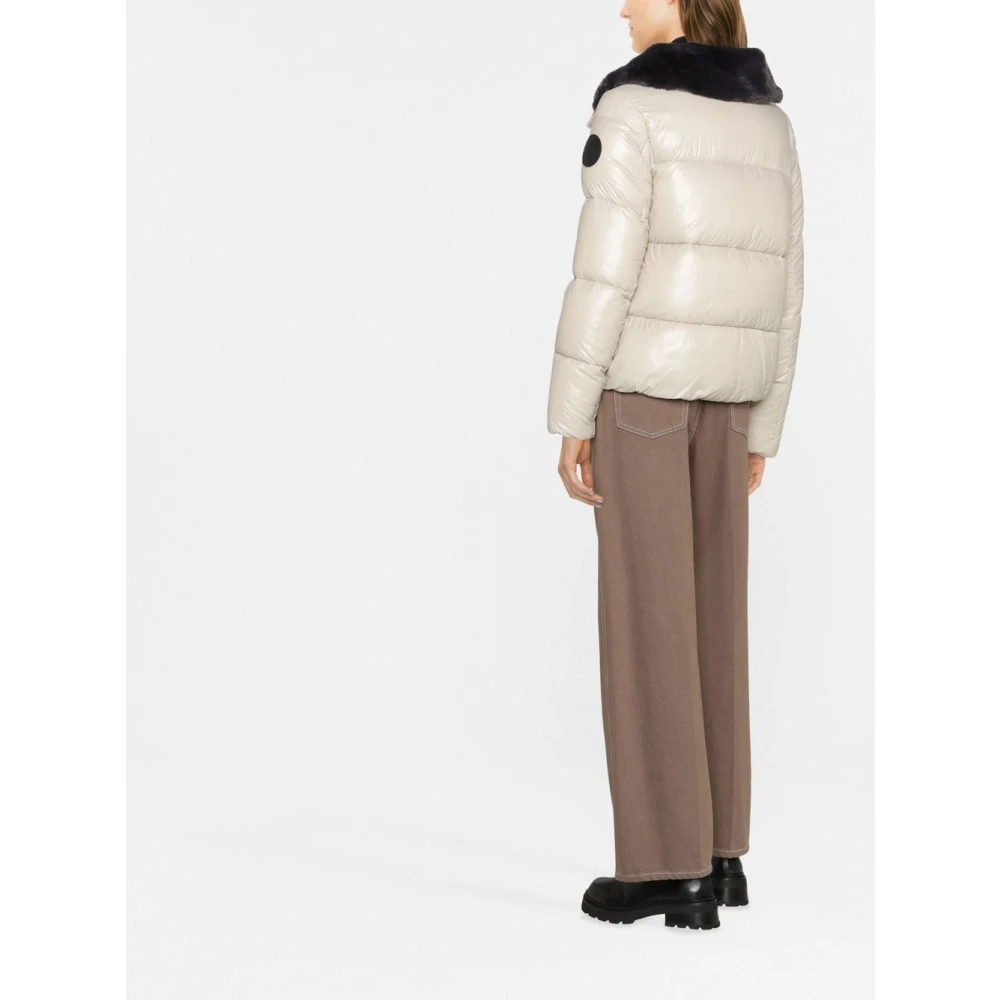 Save The Duck Beige Gewatteerde Jas met Bontdetail Beige Dames
