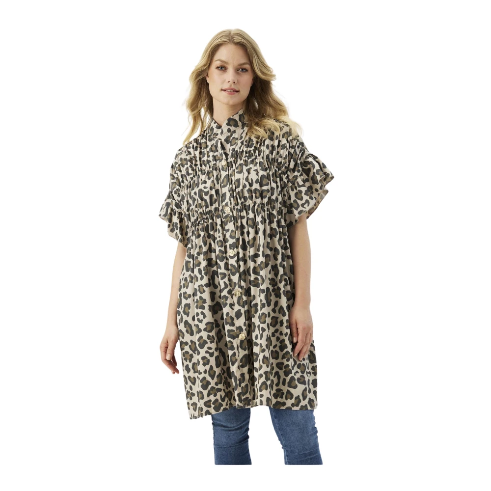 IN Front Tuniek met Luipaardprint en Ruchesmouwen Multicolor Dames