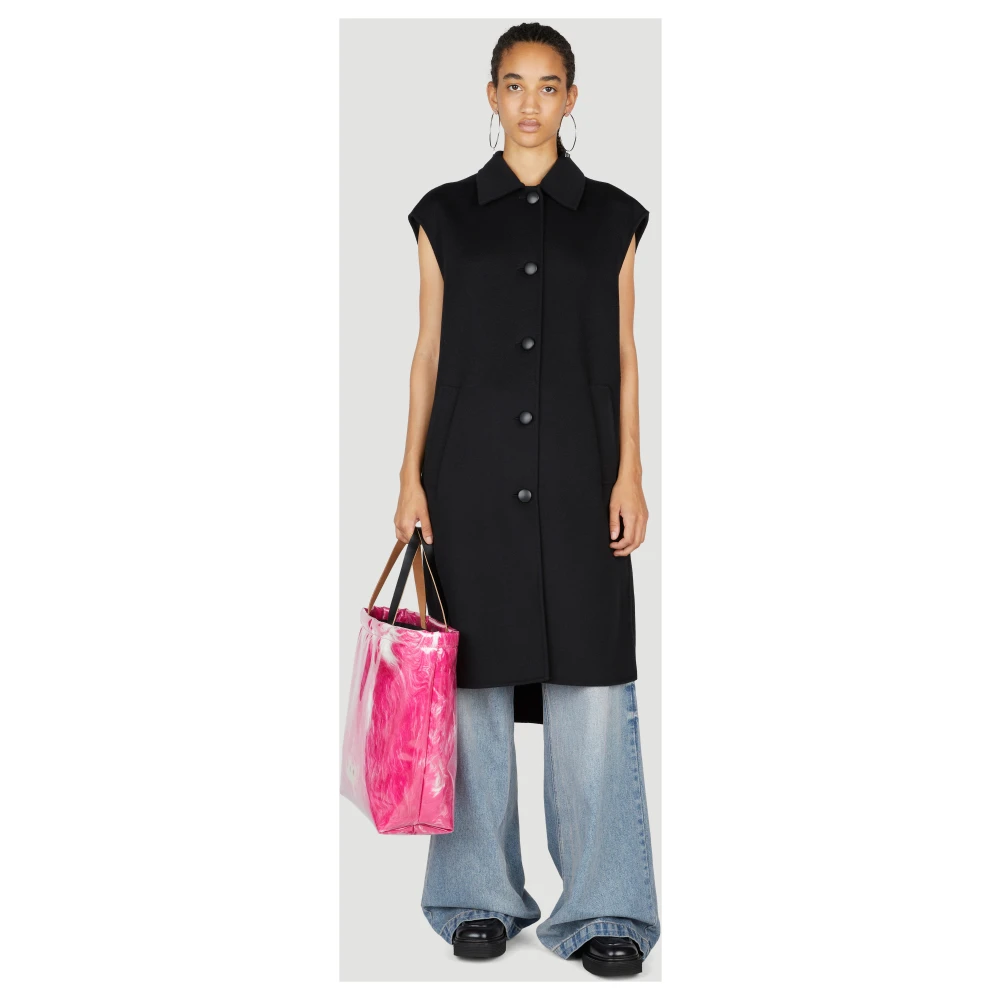 Marni Logo Patch Wol-Blend Vilt Jurk Black Dames