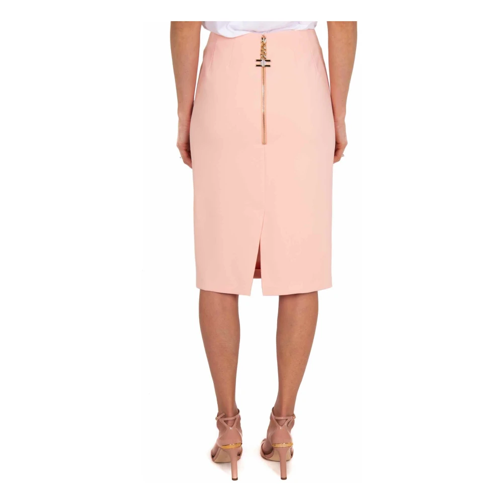 Elisabetta Franchi Roze Stretch Crêpe Midi Rok Pink Dames