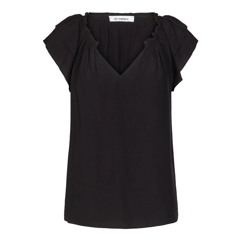 Co'couture Women's Black Blouses, Xs, Sunrise Top With Short Sleeves