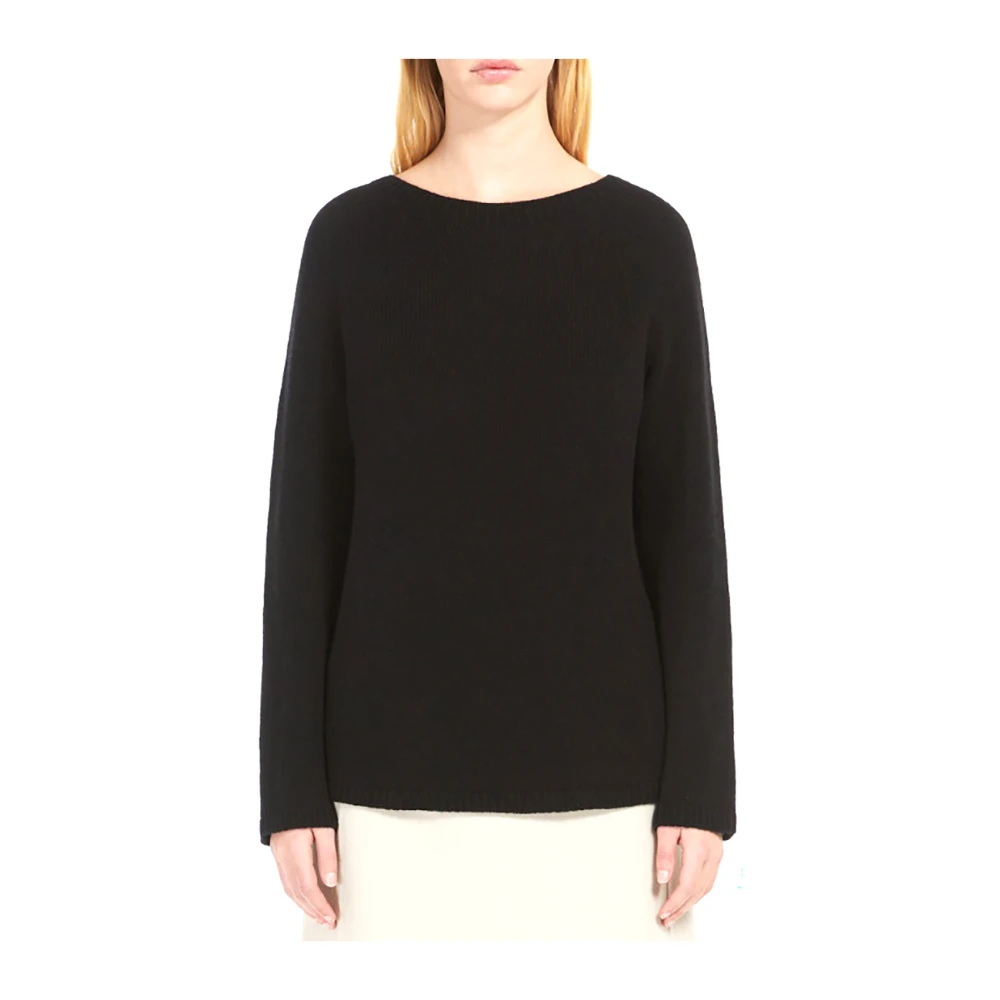 Max Mara Zwarte Trui Naadloos Wol Kasjmier Geribbeld Black Dames