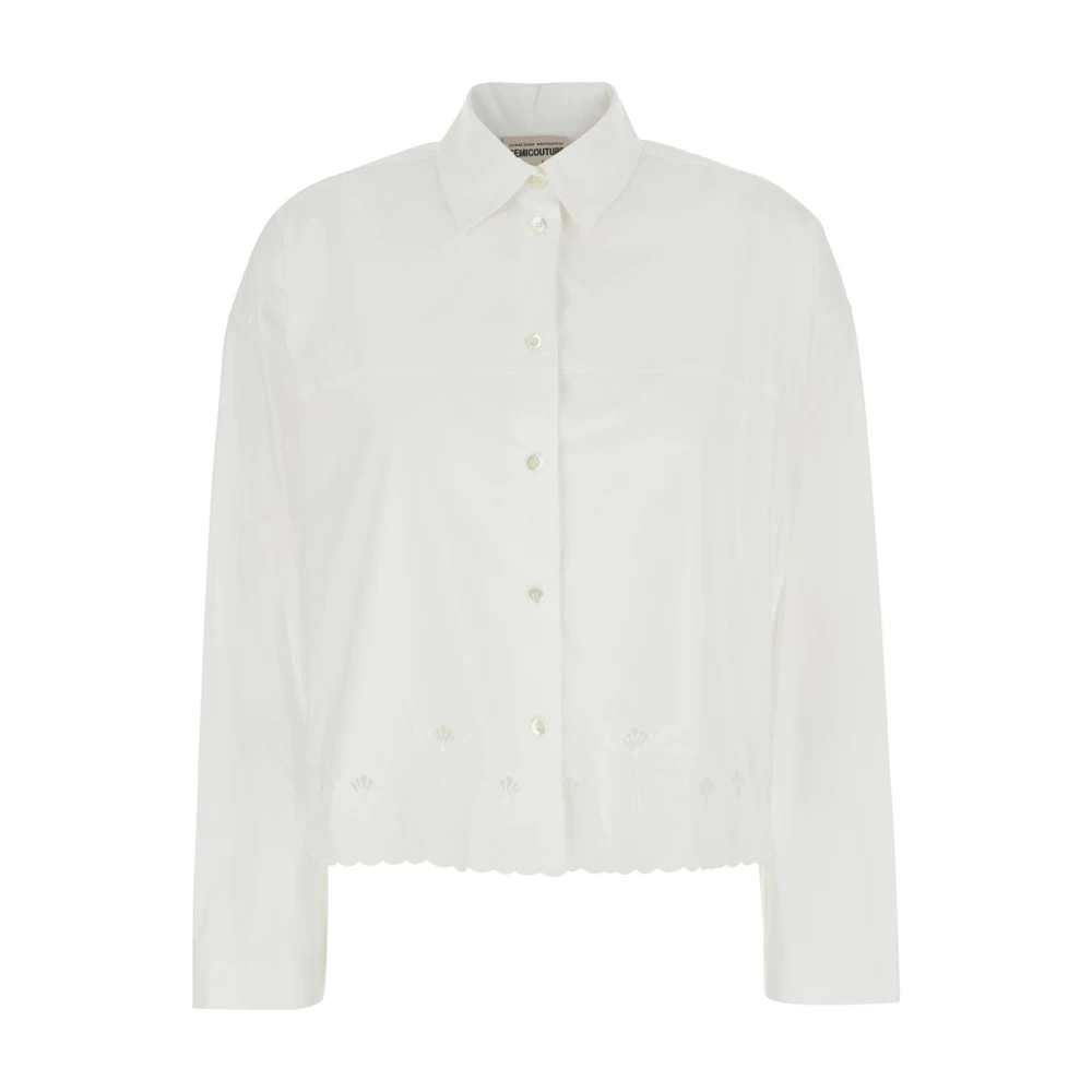 Semicouture Witte Kant Geborduurde Klassieke Kraag Shirt White Dames