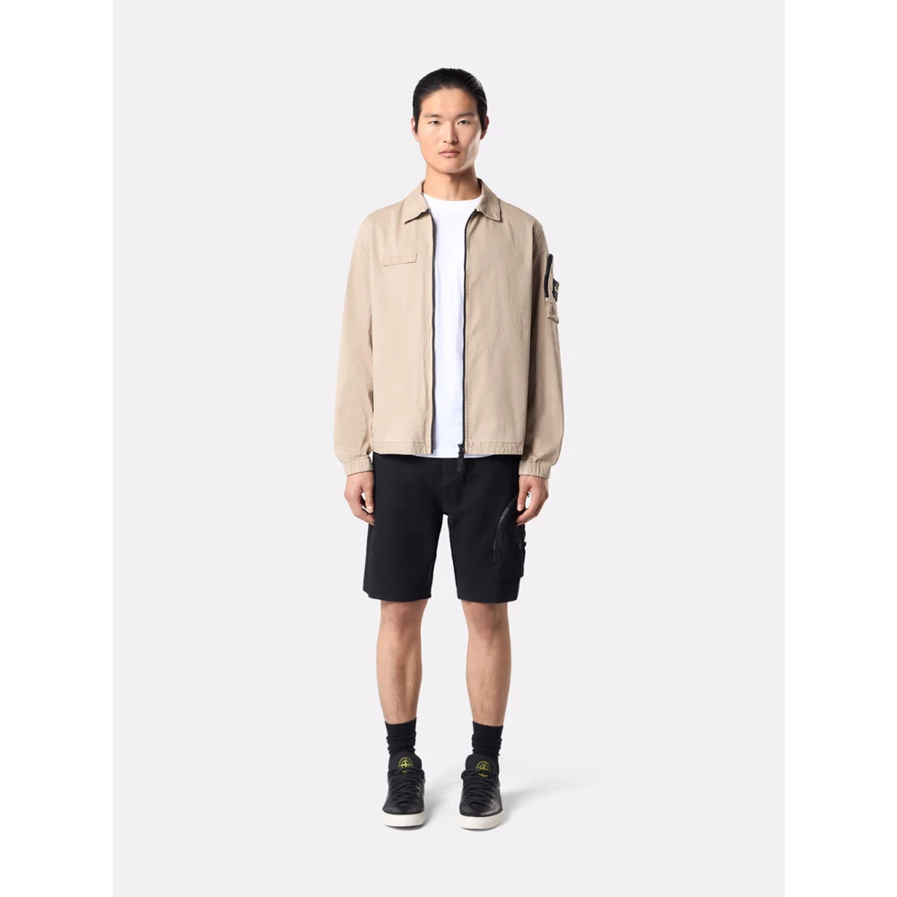 Stone Island Beige Overshirt met ritssluiting zakken Beige Heren
