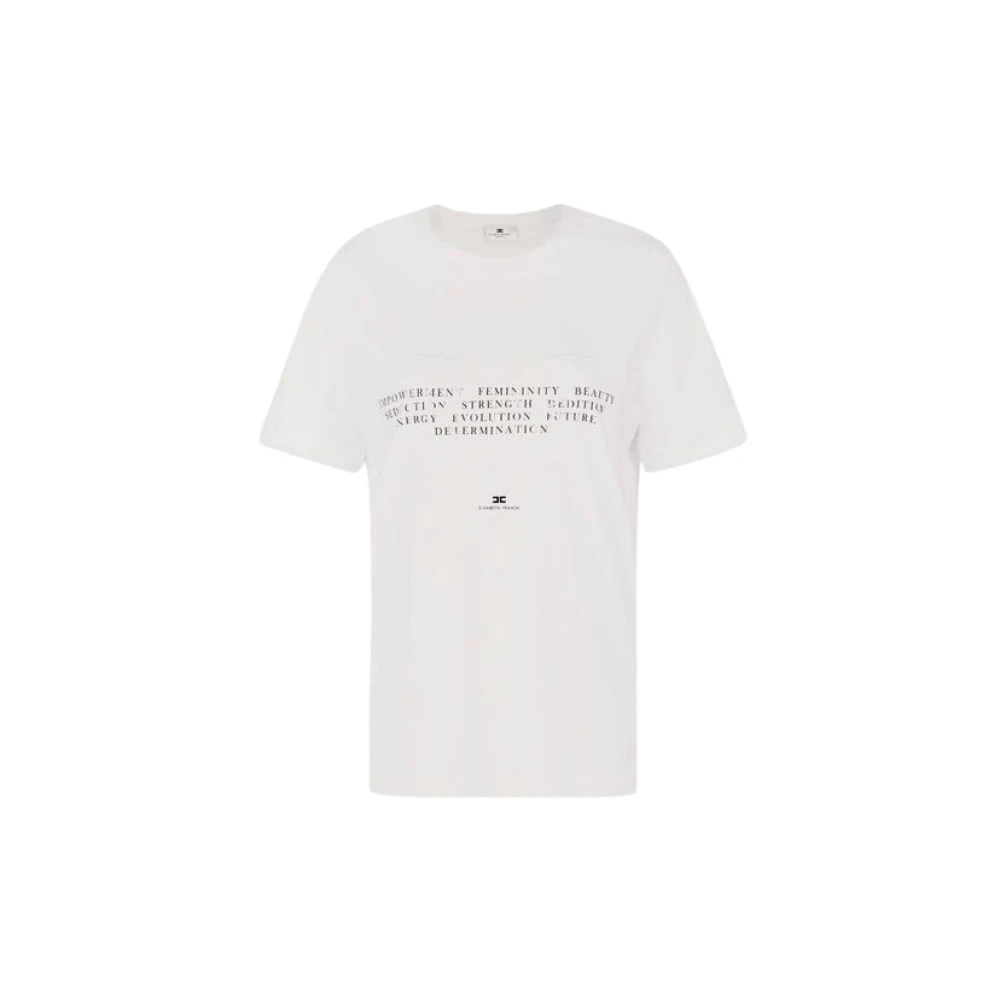 Elisabetta Franchi White T-Shirts, Female, L, Jersey T-Shirt With Embroidery And Print