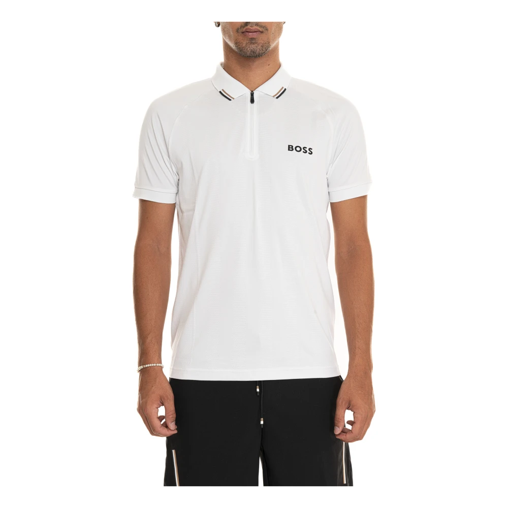 Boss Short Sleeve Polo Shirt met Halve Rits White Heren