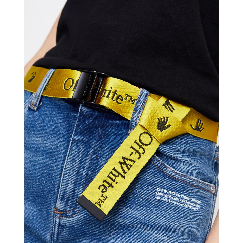 Off White Logo Stoffen Riem voor Mannen Yellow Heren