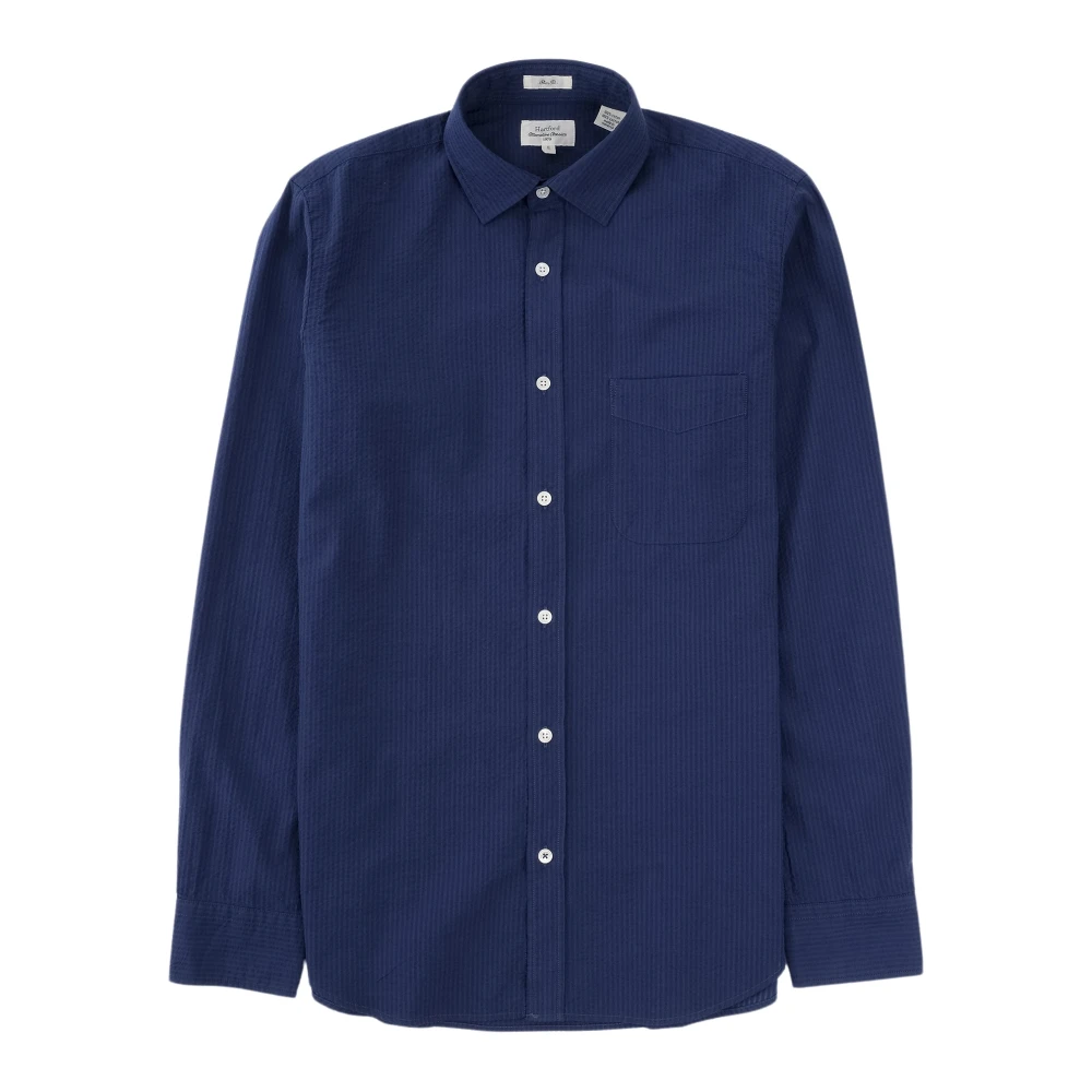 Hartford Seersucker Gestreept Overhemd Blue Heren