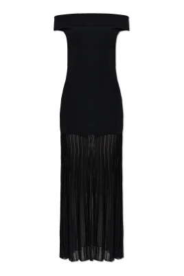 Pleated Stretch Knit Off-The-Shoulder Maxi Dress