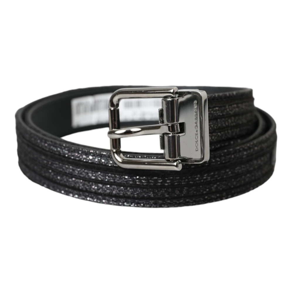 Dolce & Gabbana Men's Black Belts, One Size, Jacquard Stripes Silver Metal Buckle Belt