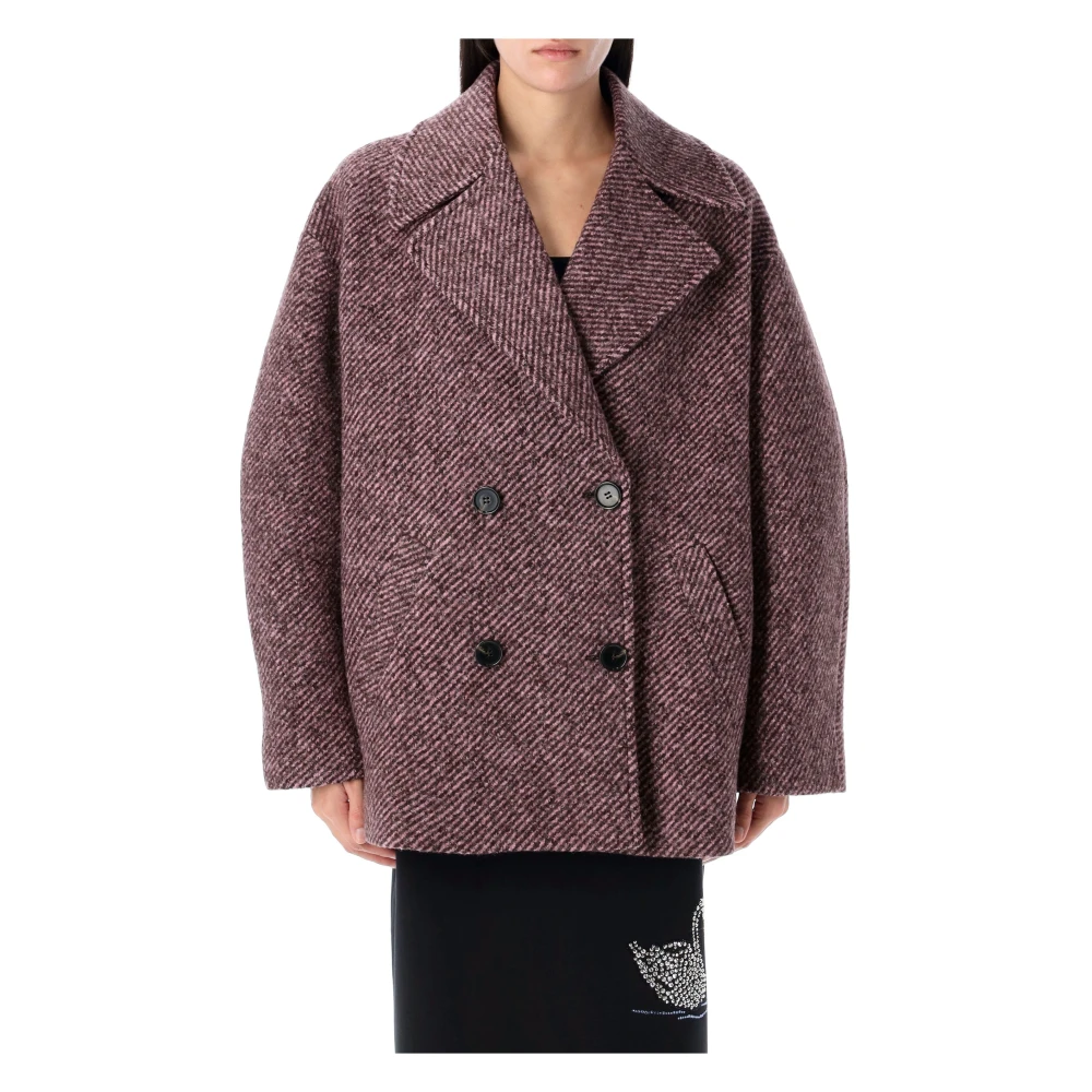 Rosa Ull Peacoat med Diagonale Striper