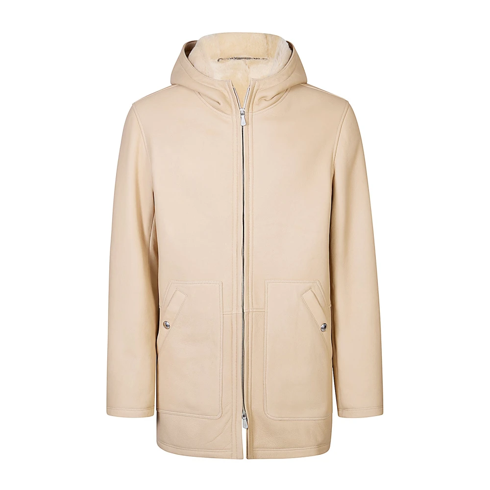Eleventy Men's Beige Shearling Hooded Jacket