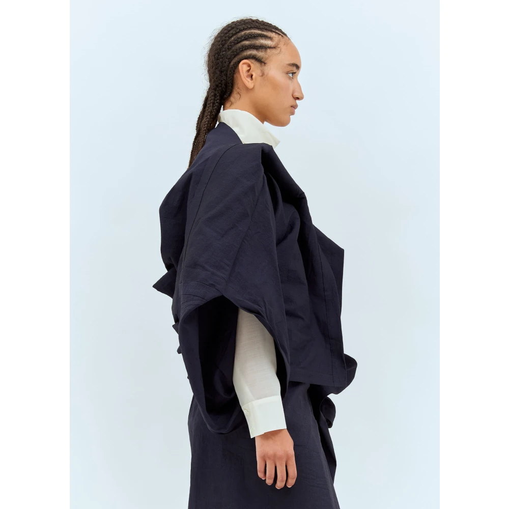 Issey Miyake Asymmetrische V-hals Cardigan met Gedrapeerde Panelen Blue Dames