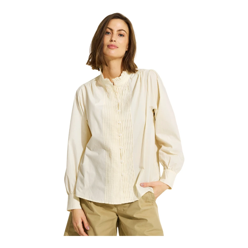 IN Front Vrouwelijke Blouse met Plooien en Ruches Beige Dames