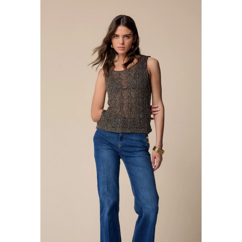 Kocca Delicate gebreide top met opengewerkte details Brown Dames