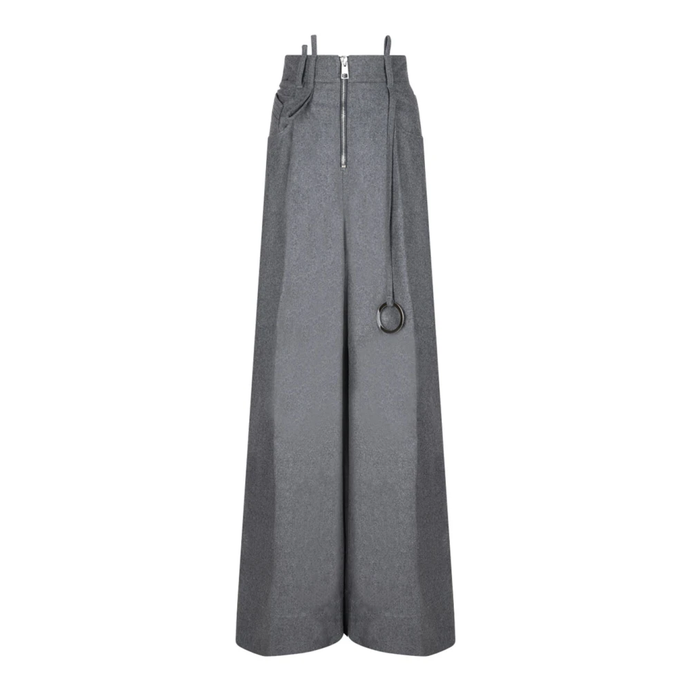 The Attico Women's Gray Wide Trousers, 3XS, Wide Leg Wool Trousers