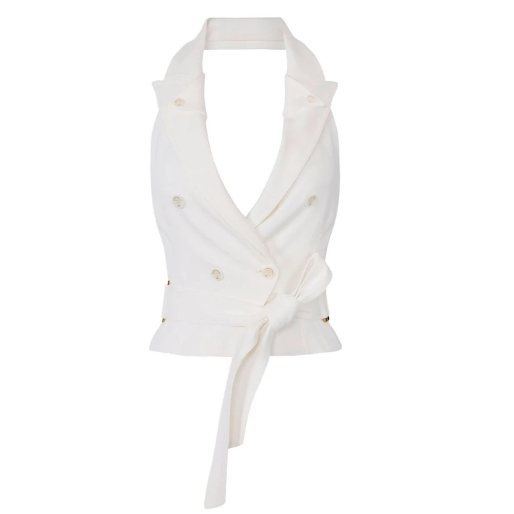 Elisabetta Franchi Women's Beige Sleeveless Tops, Xs, Gabardine Vest With Belt