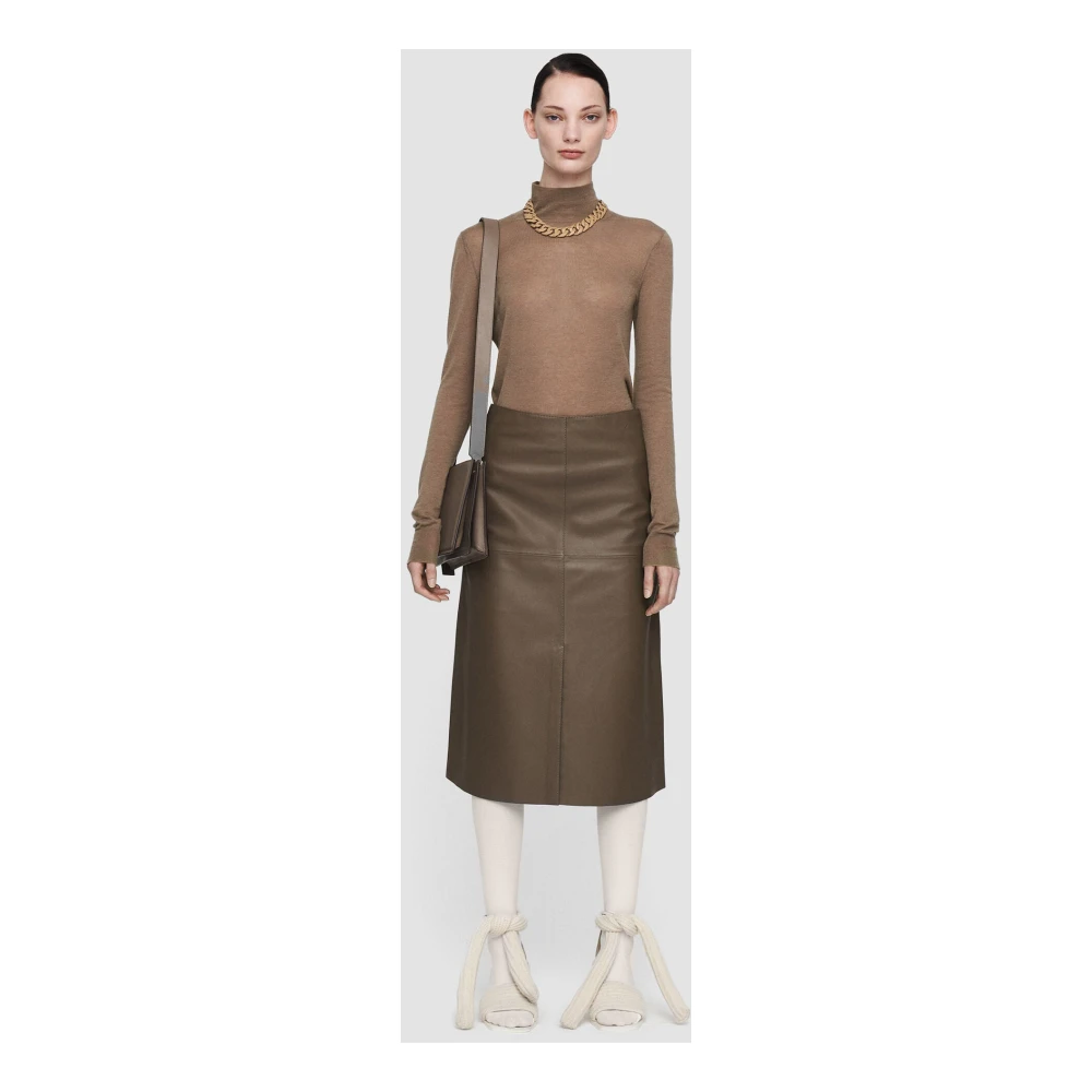 joseph Nappa Leather Sidena A-lijn Midi Rok Brown Dames