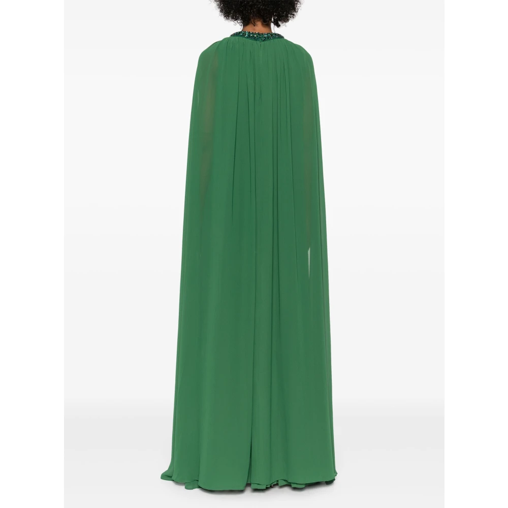 Self Portrait Groene Chiffon Cape Jurk met Strass Versieringen Green Dames