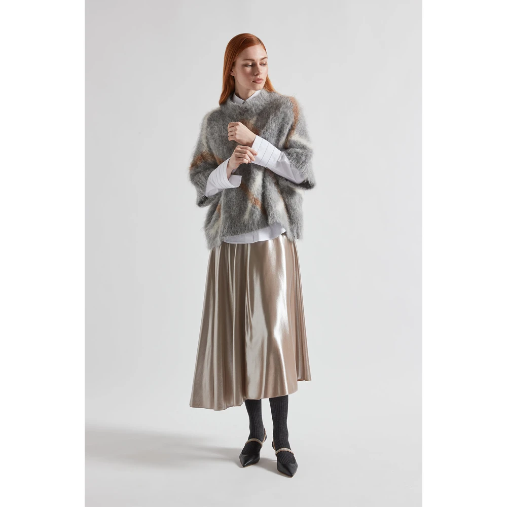 PESERICO Asymmetrische midi-rok in zilver gelamineerde keperstof Brown Dames