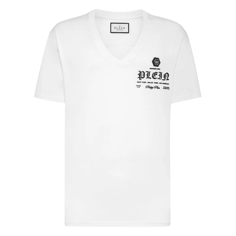 Philipp Plein Mannelijk Wit Tops Heren, 2XL, Katoen, T-Shirt V-Neck