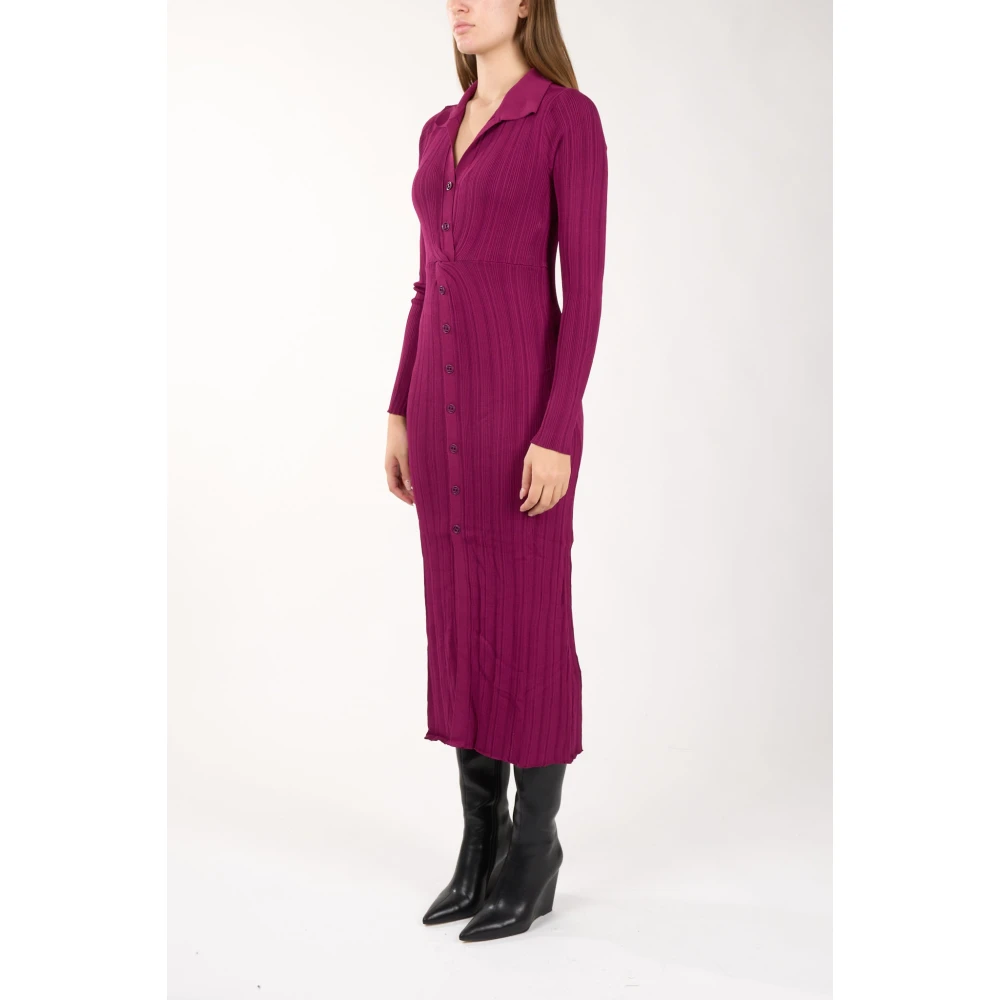 Twinset Geribbelde gebreide midi-jurk met V-hals Purple Dames