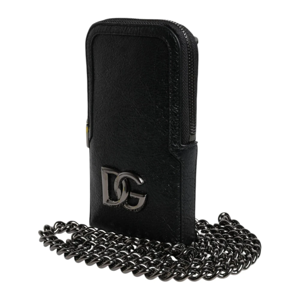 Dolce & Gabbana Zwarte leren crossbody kettingtelefoontas Black Dames