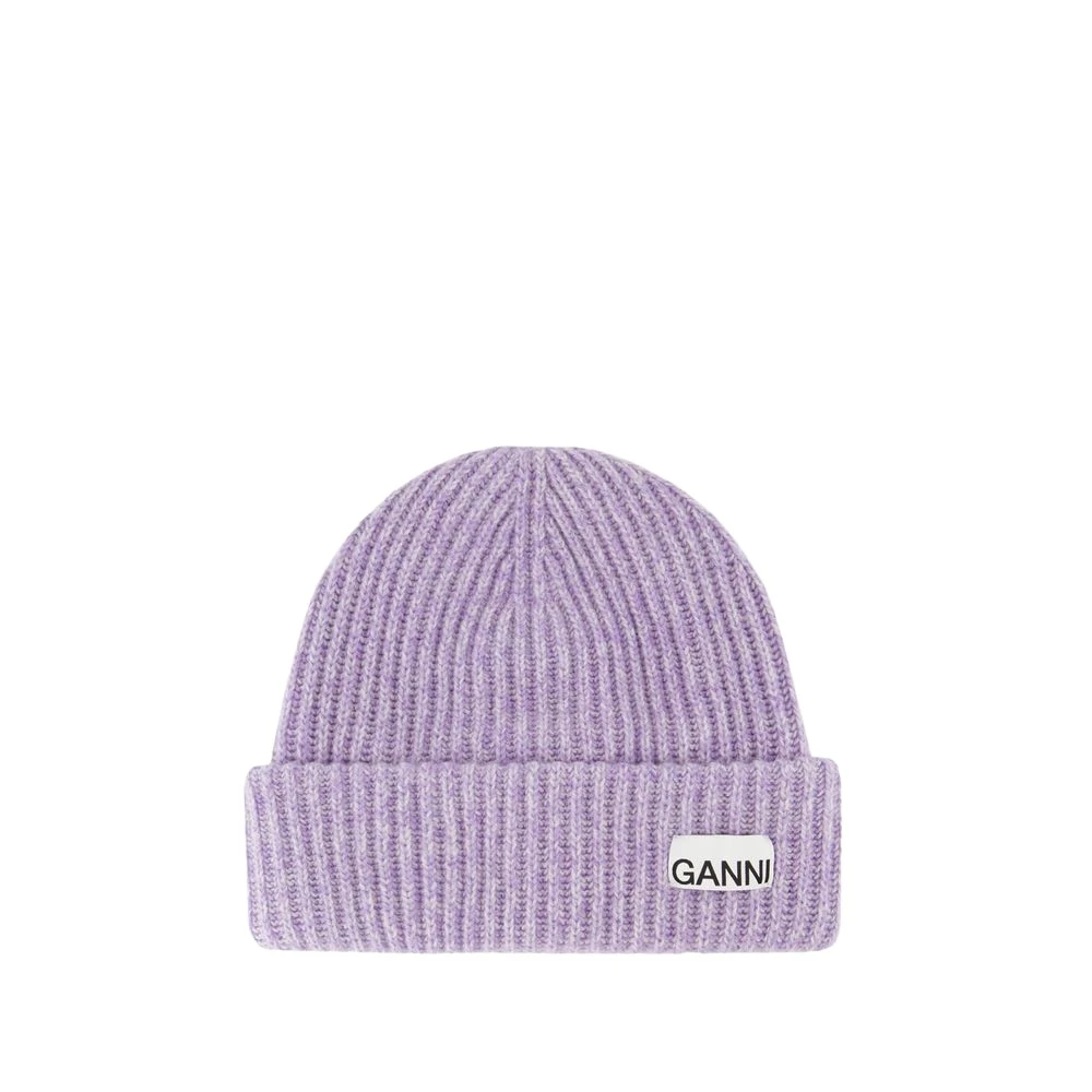 Ganni Paarse Wol Rib Beanie Purple Dames