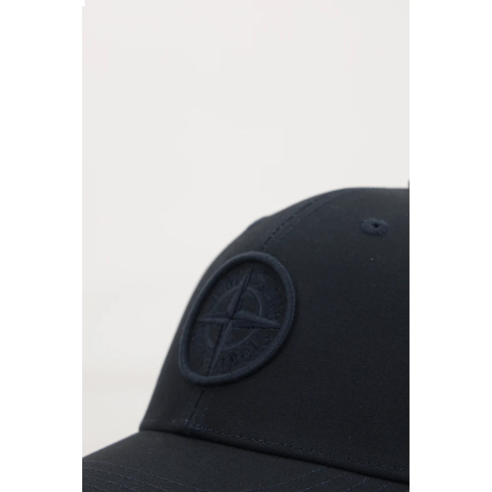 Stone Island Blauwe Canvas Baseballpet met Logopatch Blue Heren