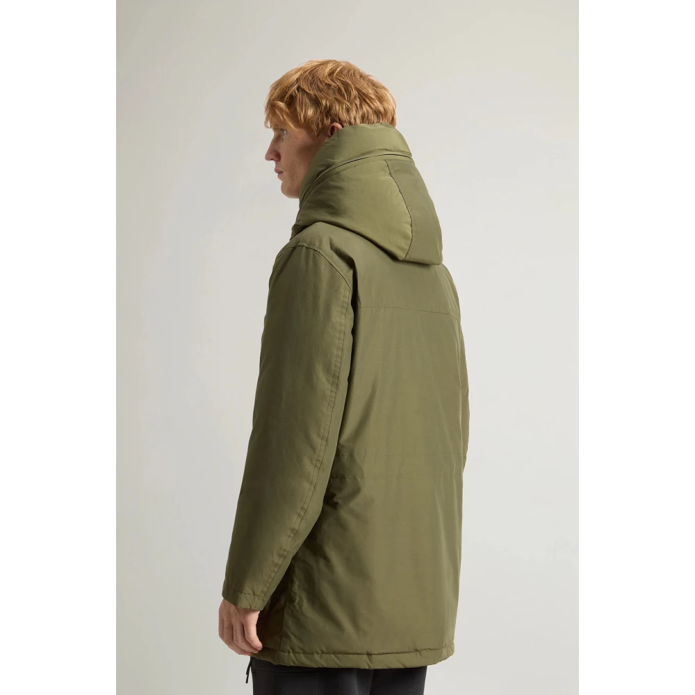 Woolrich Groene Parka met Logo Capuchon Green Heren