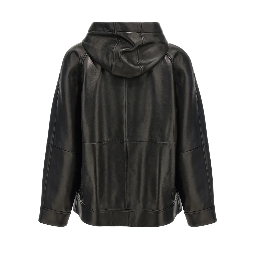 BRUNELLO CUCINELLI Zwarte leren capuchonjas Black Dames