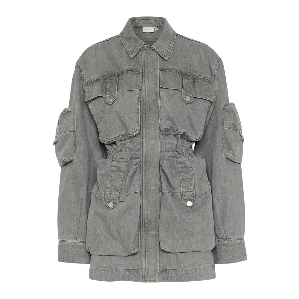 Gestuz Utility Shirt Jacket Lichtgrijs Gewassen Gray Dames