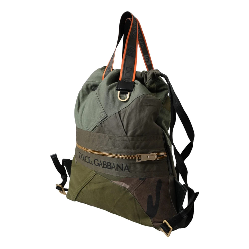 Dolce & Gabbana Men's Green Camouflage Patchwork Backpack Bag