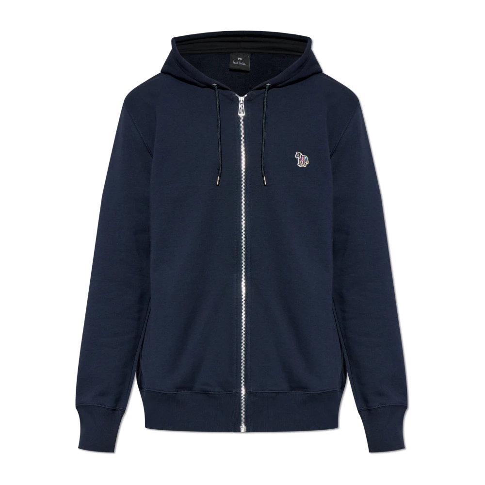 Ps By Paul Smith Zip-Throughs, Male, L, Zebra Logo Cotton Zip Hoodie Blue