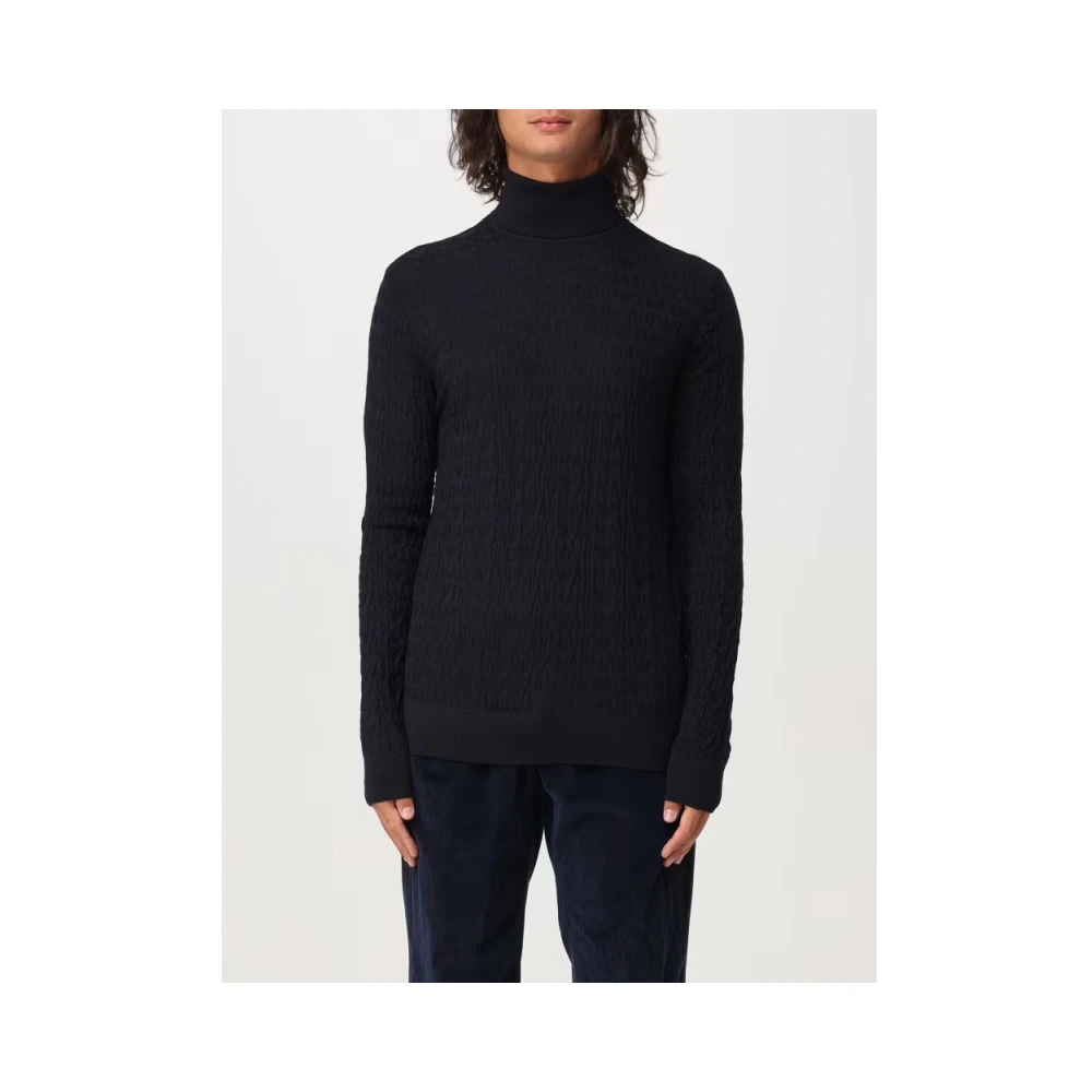 Emporio Armani Wollen coltrui met devoré letters Black Heren