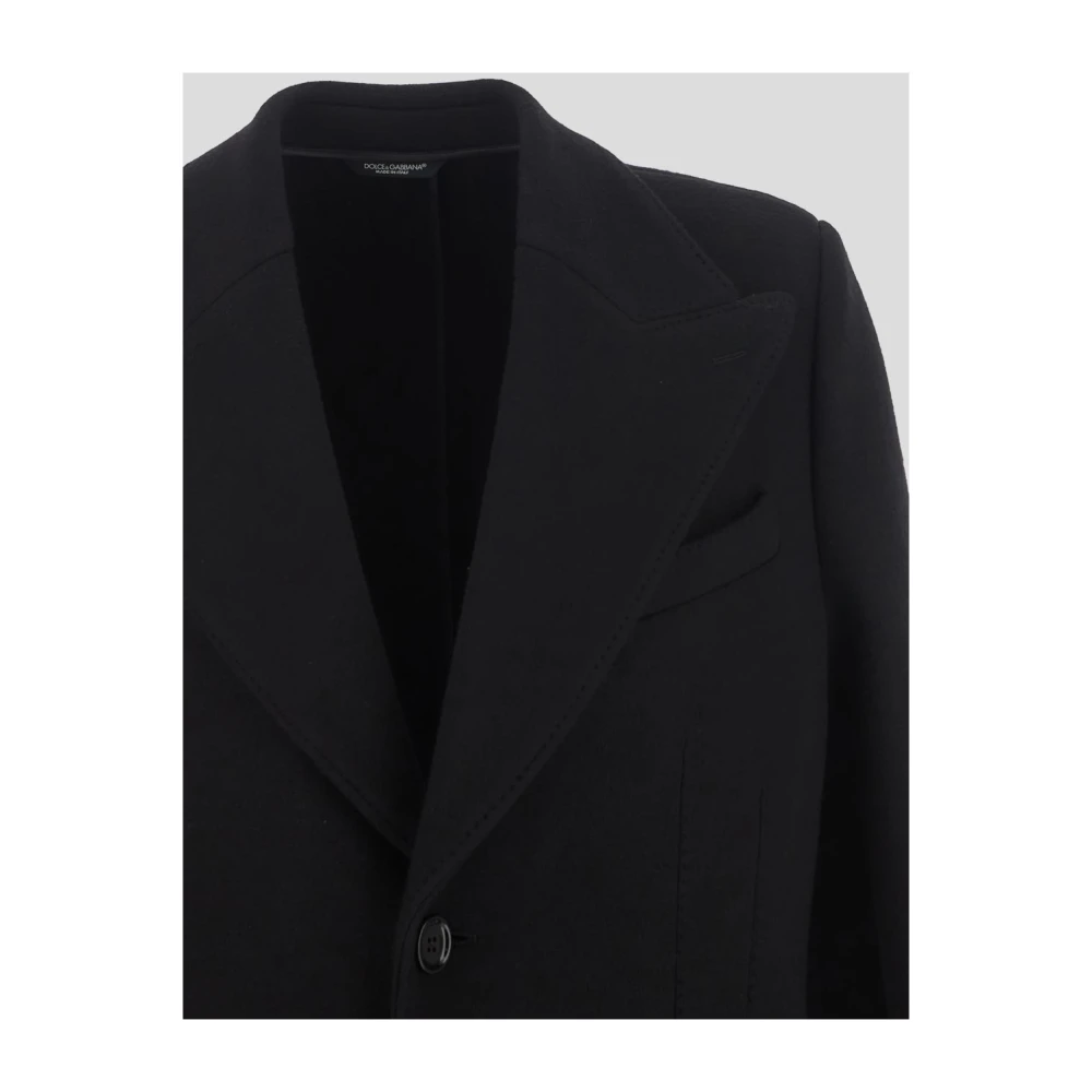 Dolce & Gabbana Zwarte Wollen Blend Peak Revers Jas Black Heren