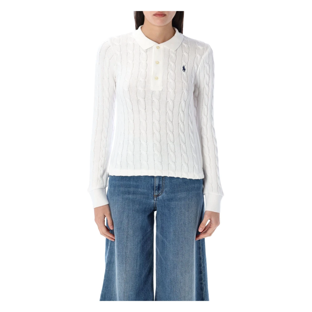 Ralph Lauren Polo Kabel Gebreide Katoenen Trui White Dames