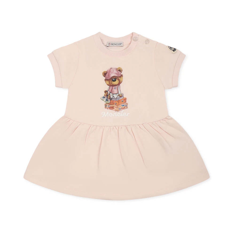 Moncler Girls Pink Dresses, 18 M, Casual Short-Sleeved Dress With Flounce