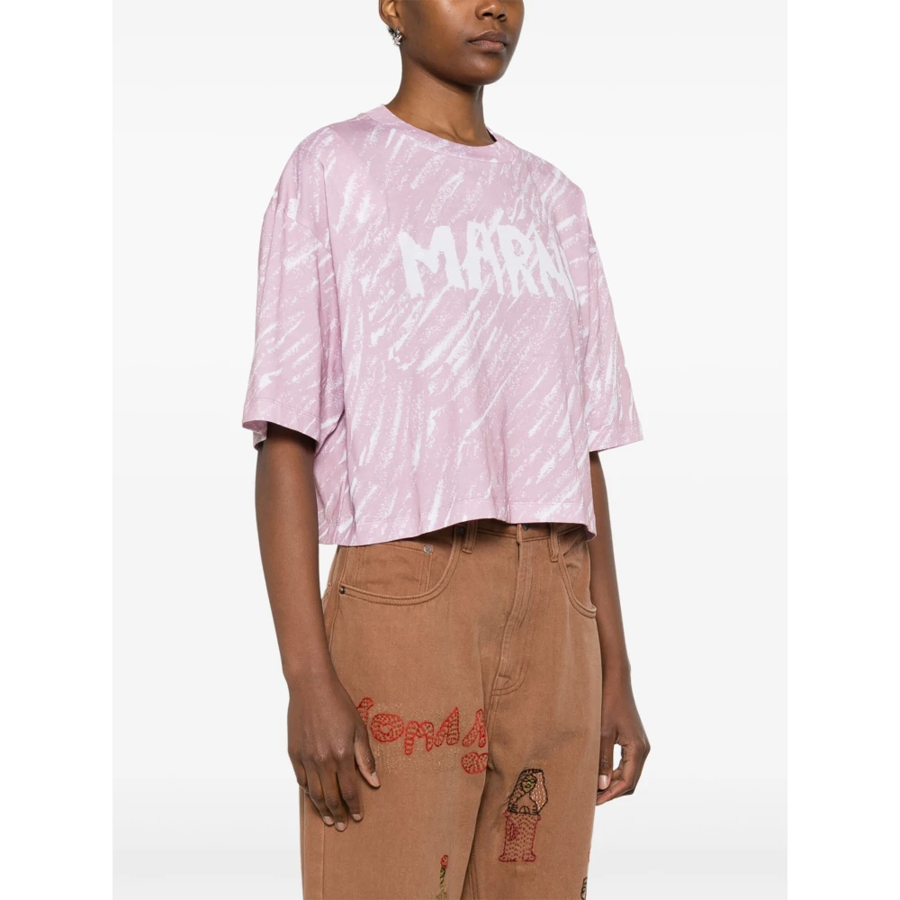 Marni Roze Scribble Logo T-shirt Pink Dames