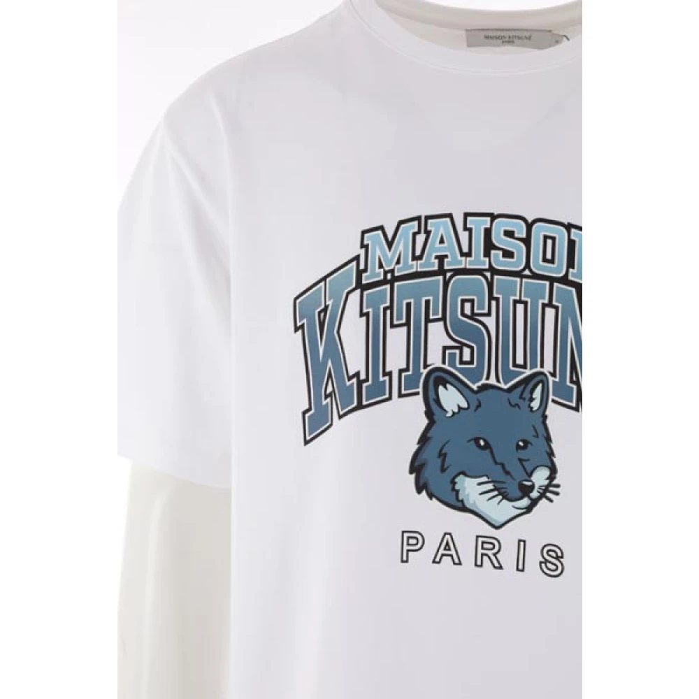 Maison Kitsuné Campus Fox Print Wit T-shirt White Heren