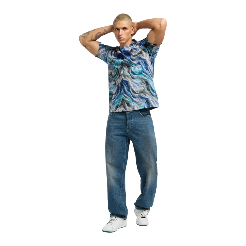 carlo colucci Innovatief Gebreid T-shirt Stedelijke Elegantie Blue Heren