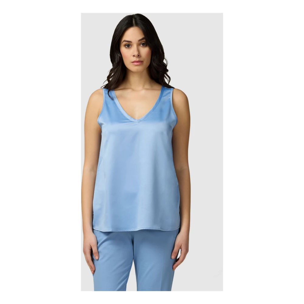 Oltre Top van bi-materialen met satijn en jersey Blue Dames