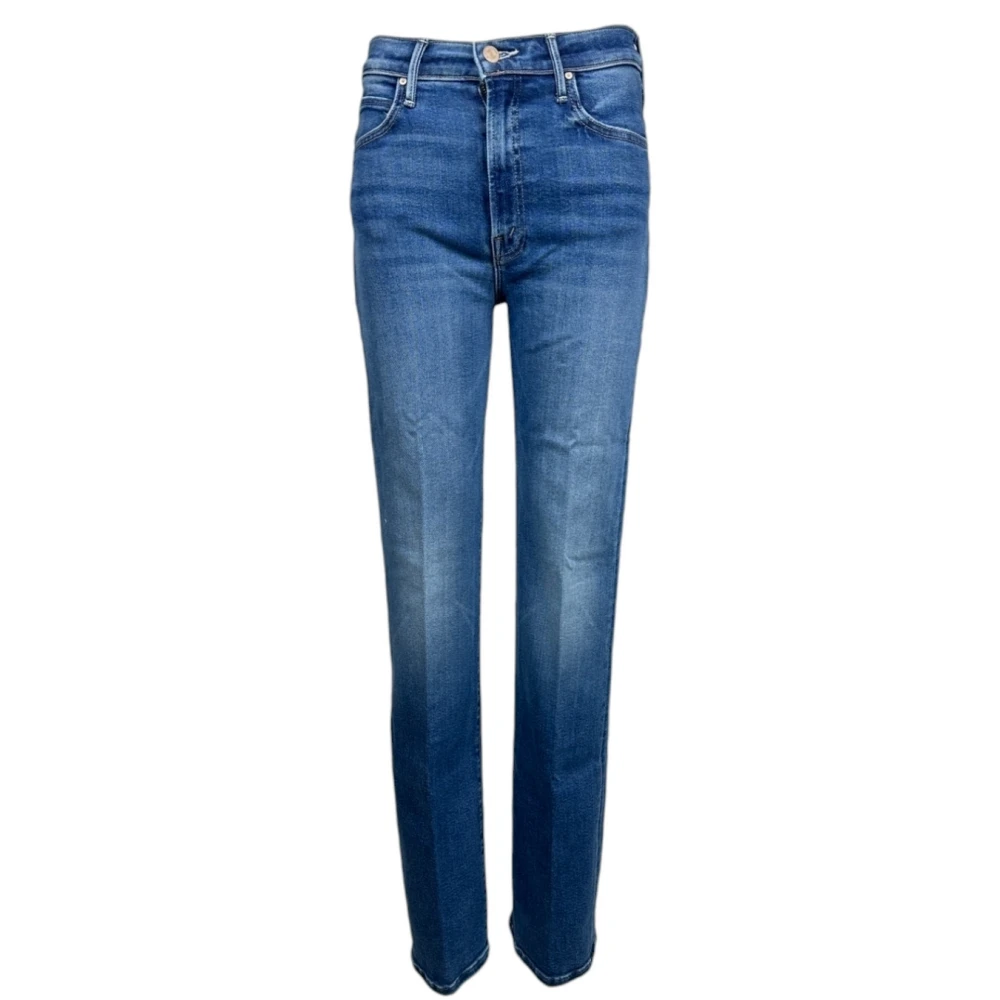 Mother Rechte Pijp Hoge Taille Denim Jeans Blue Dames