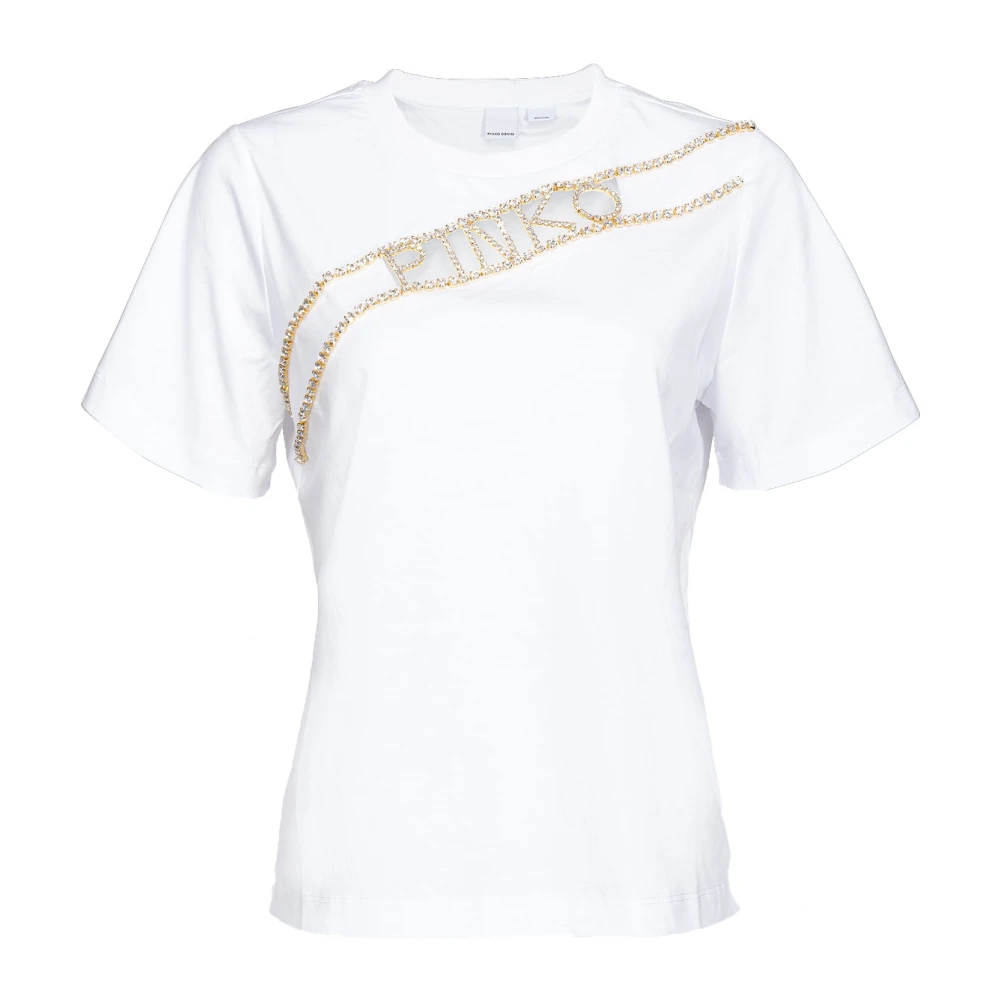 Pinko Witte Katoenen T-shirt met Logo White Dames